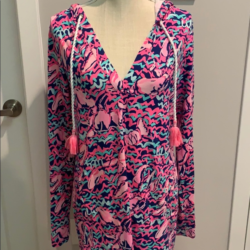 Women’s Pink & Navy Printed Swim Cover-Up Hoodie